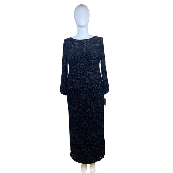 Sutton|Studio Women’s Long Black Velvet Paisley Pattern Evening Dress Sz 16W