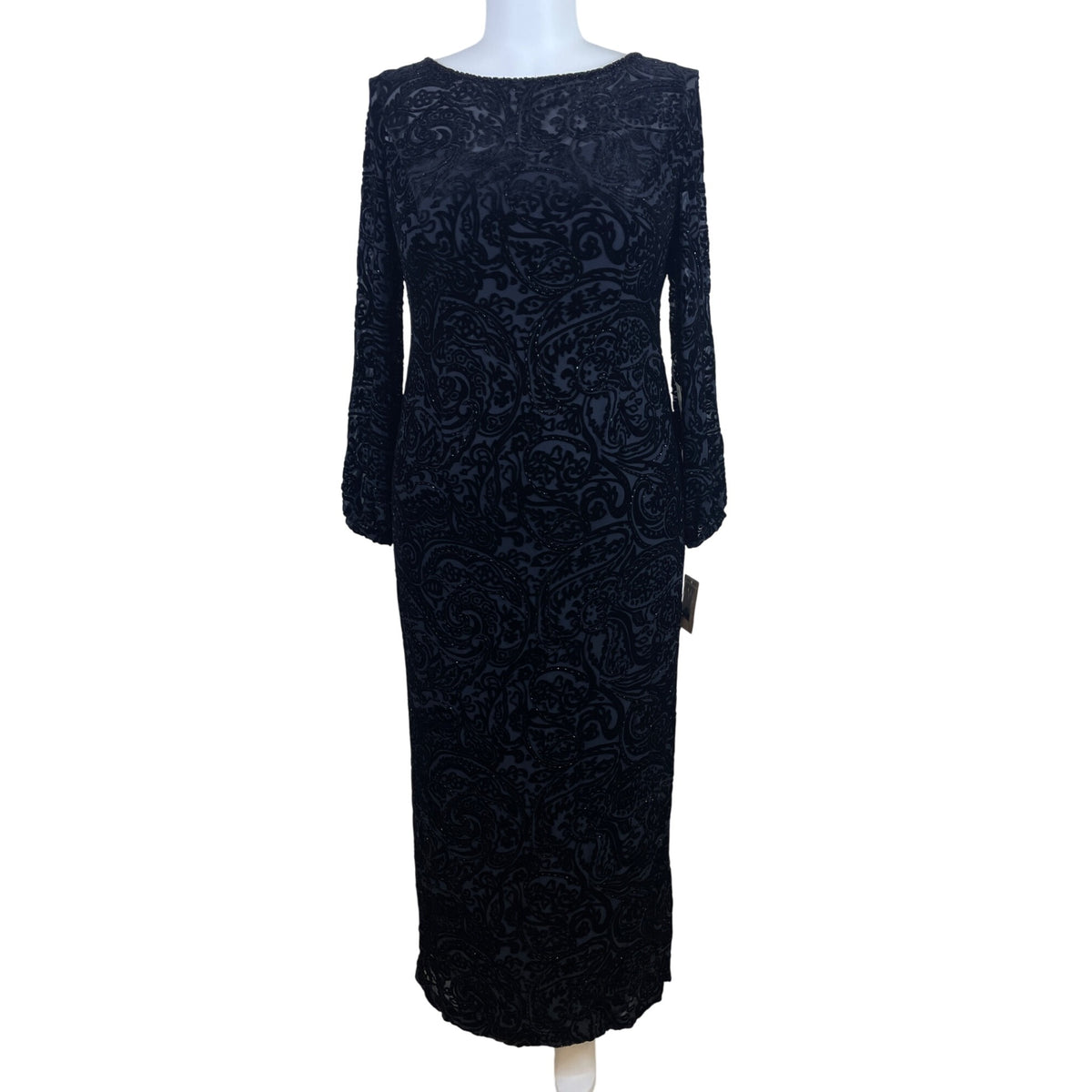 Sutton|Studio Women’s Long Black Velvet Paisley Pattern Evening Dress Sz 16W