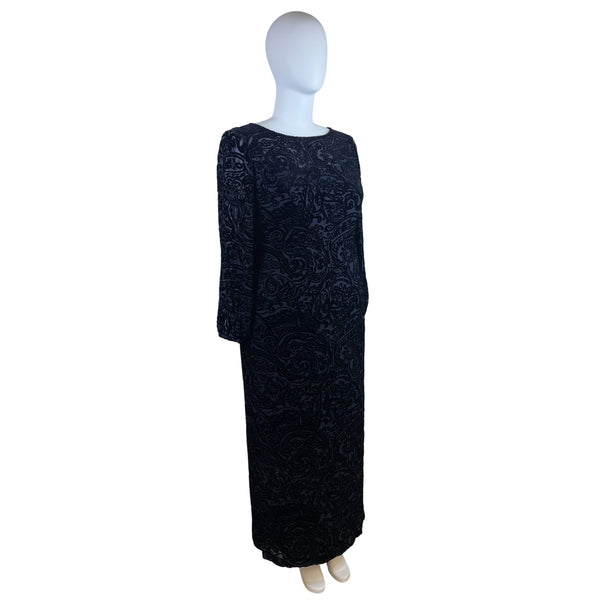 Sutton|Studio Women’s Long Black Velvet Paisley Pattern Evening Dress Sz 16W