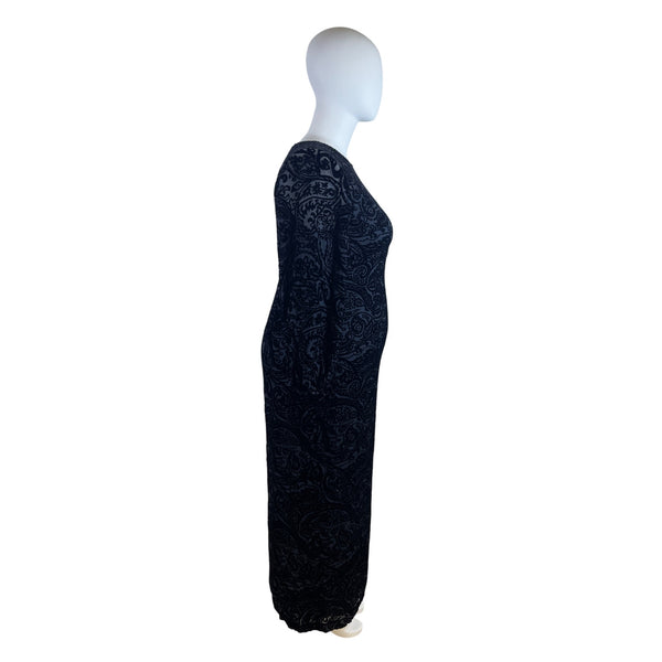 Sutton|Studio Women’s Long Black Velvet Paisley Pattern Evening Dress Sz 16W