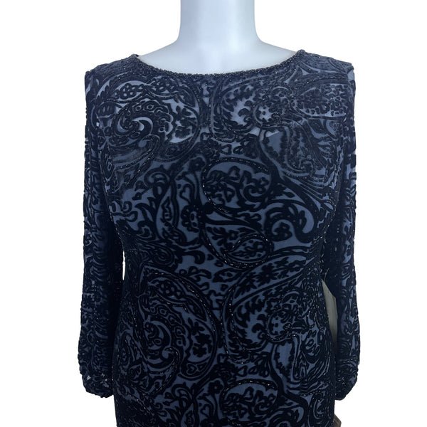Sutton|Studio Women’s Long Black Velvet Paisley Pattern Evening Dress Sz 16W