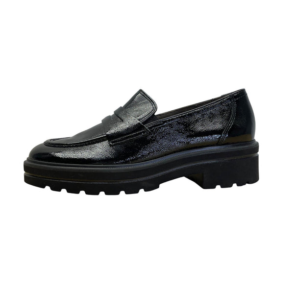 Paul Green Womens Black Patent Leather With Chunky Lug Sole Loafers Size 5