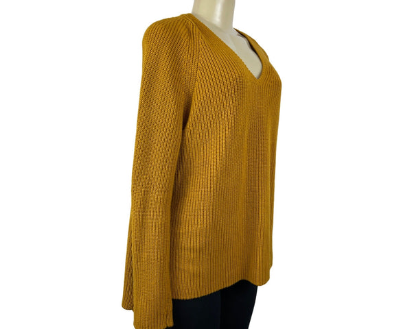 J.Crew Women's Yellow Long Sleeve V- Neck Loose Knitted Sweatshirt Sz L