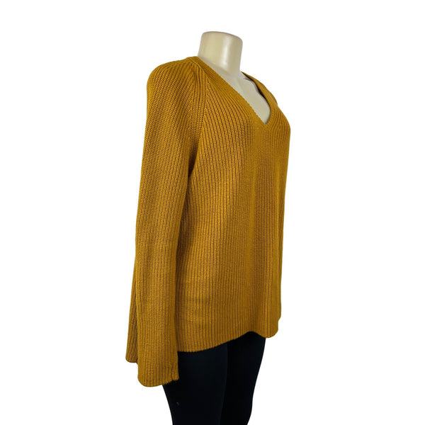 J.Crew Women's Yellow Long Sleeve V- Neck Loose Knitted Sweatshirt Sz L