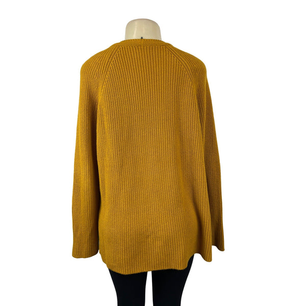 J.Crew Women's Yellow Long Sleeve V- Neck Loose Knitted Sweatshirt Sz L