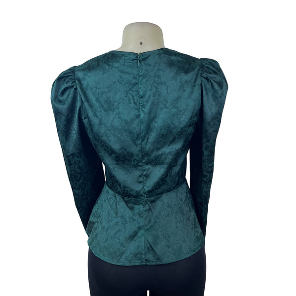 Free Press Womens Green Floral Jacquard Long Sleeve Peplum Blouse Size M