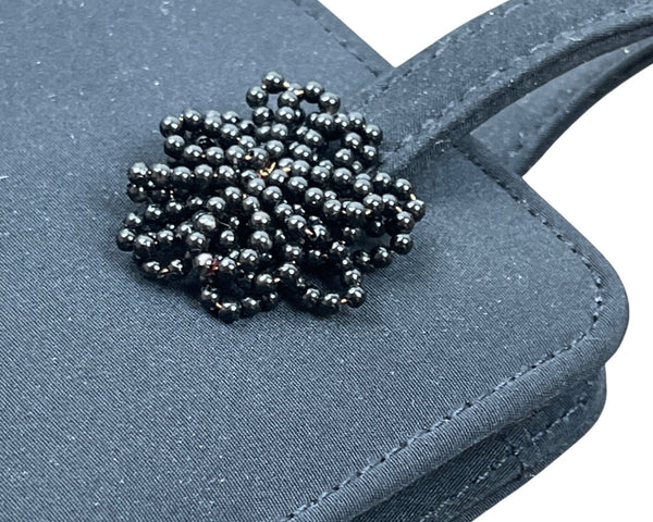 Black Beaded Floral Details Snap Closure Womens Evening Clutch Sz S