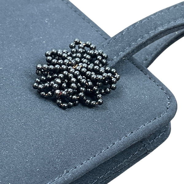 Black Beaded Floral Details Snap Closure Womens Evening Clutch Sz S