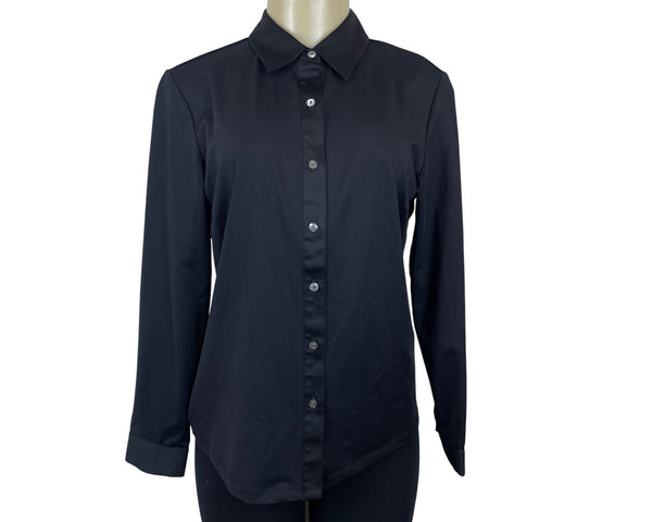 J.McLaughlin Womens Black Solid Long Sleeve Button-Up Shirt M