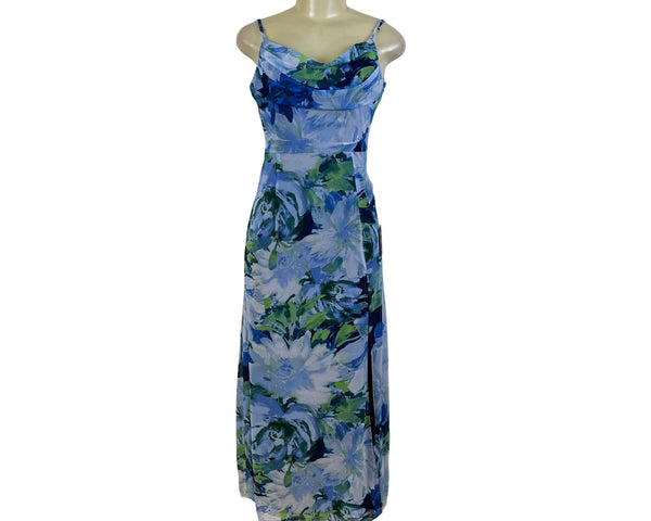 Lulus Womens Blue Floral Sleeveless Maxi Dress Spaghetti Straps Back Zip Size  S