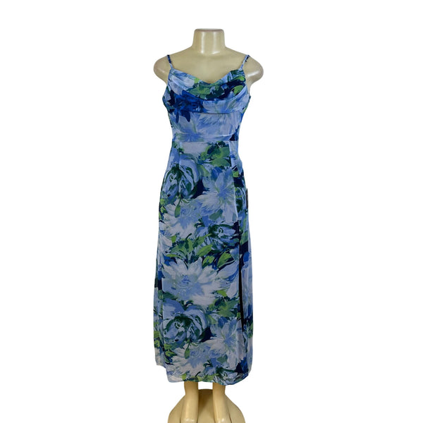 Lulus Womens Blue Floral Sleeveless Maxi Dress Spaghetti Straps Back Zip Size  S