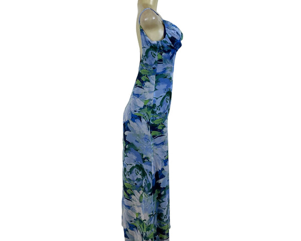 Lulus Womens Blue Floral Sleeveless Maxi Dress Spaghetti Straps Back Zip Size  S