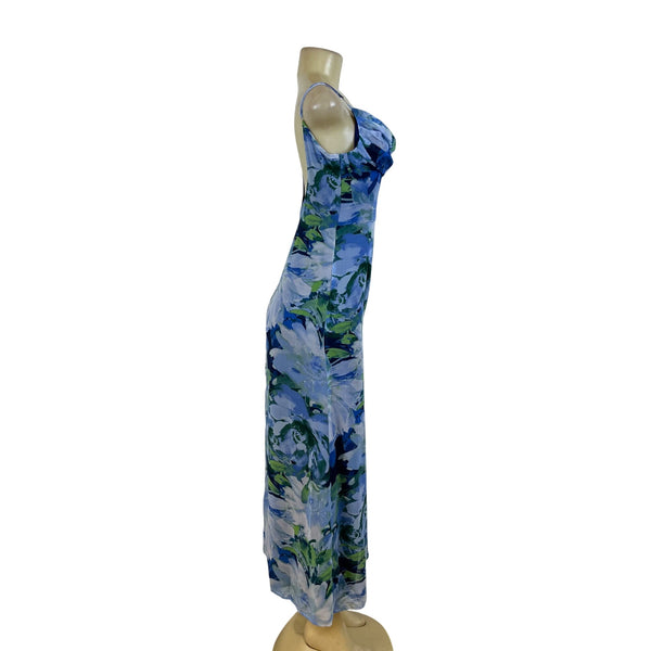 Lulus Womens Blue Floral Sleeveless Maxi Dress Spaghetti Straps Back Zip Size  S