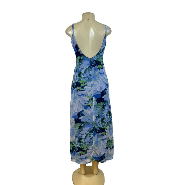 Lulus Womens Blue Floral Sleeveless Maxi Dress Spaghetti Straps Back Zip Size  S