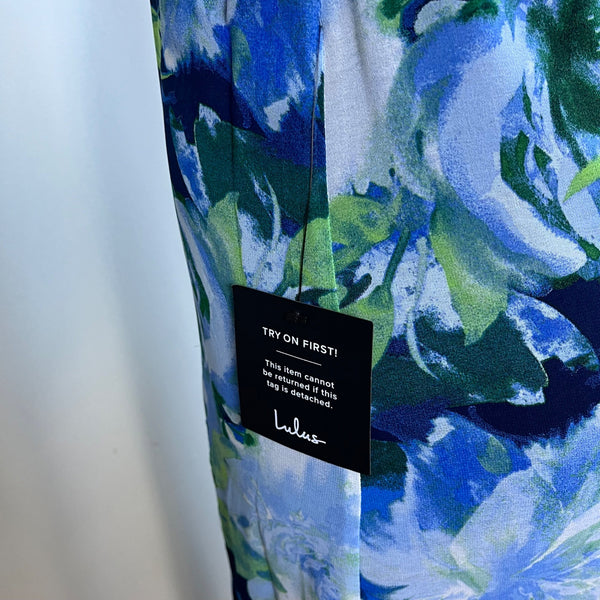 Lulus Womens Blue Floral Sleeveless Maxi Dress Spaghetti Straps Back Zip Size  S