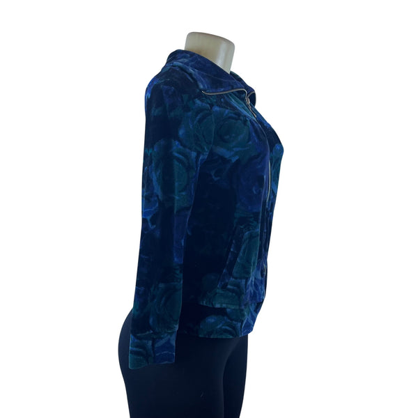 Style & Co Blue Floral Zip-Up Cotton/Polyester Comfortable Sweater Sz S