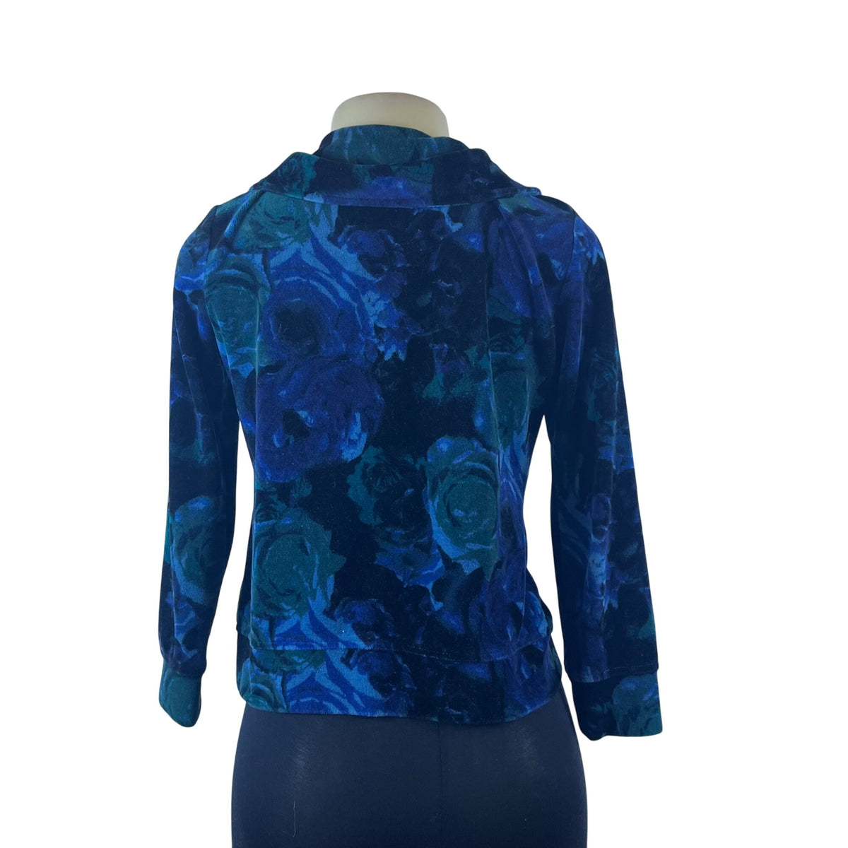 Style & Co Blue Floral Zip-Up Cotton/Polyester Comfortable Sweater Sz S