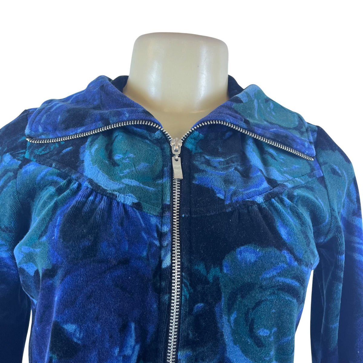 Style & Co Blue Floral Zip-Up Cotton/Polyester Comfortable Sweater Sz S