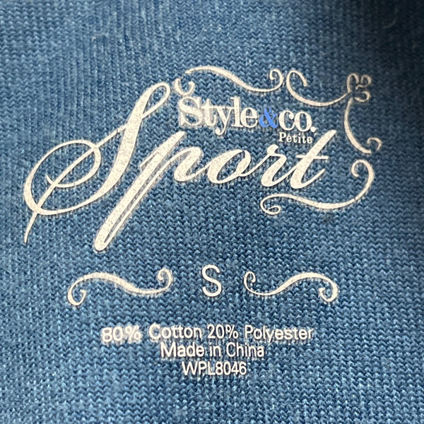 Style & Co Blue Floral Zip-Up Cotton/Polyester Comfortable Sweater Sz S