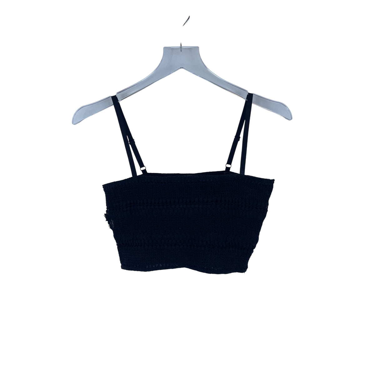 Zara Womens Black Crocheted Strap Tube Top S Boho Chic Adjustable Lightweight