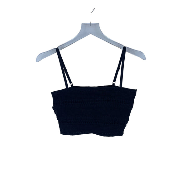 Zara Womens Black Crocheted Strap Tube Top S Boho Chic Adjustable Lightweight