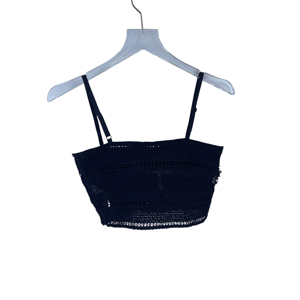 Zara Womens Black Crocheted Strap Tube Top S Boho Chic Adjustable Lightweight