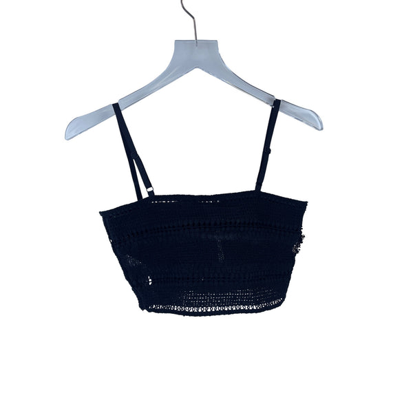 Zara Womens Black Crocheted Strap Tube Top S Boho Chic Adjustable Lightweight