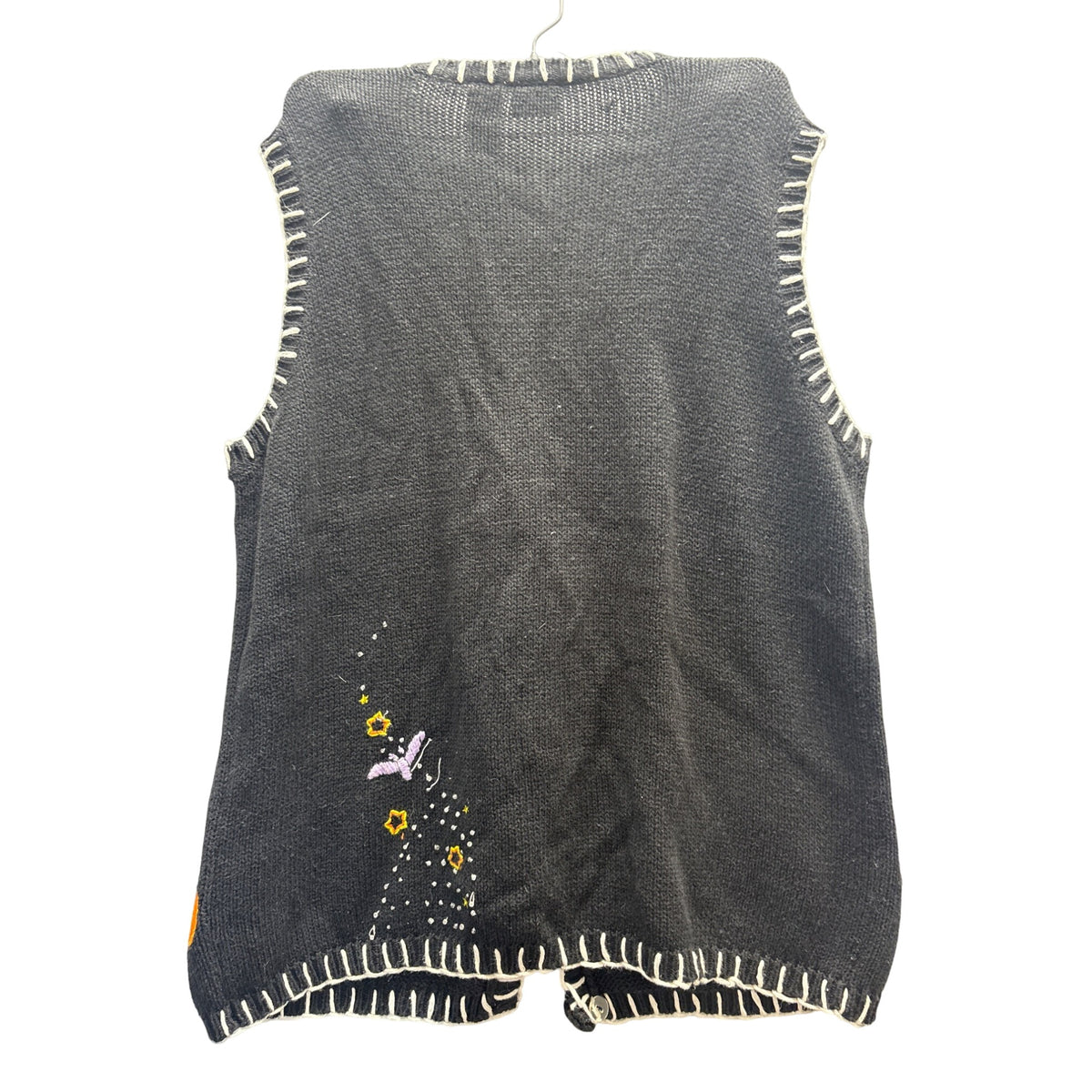 Holiday Editions Womens Black Cotton Ramie Halloween Vest Medium Pumpkin Bat