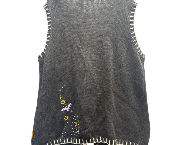 Holiday Editions Womens Black Cotton Ramie Halloween Vest Medium Pumpkin Bat