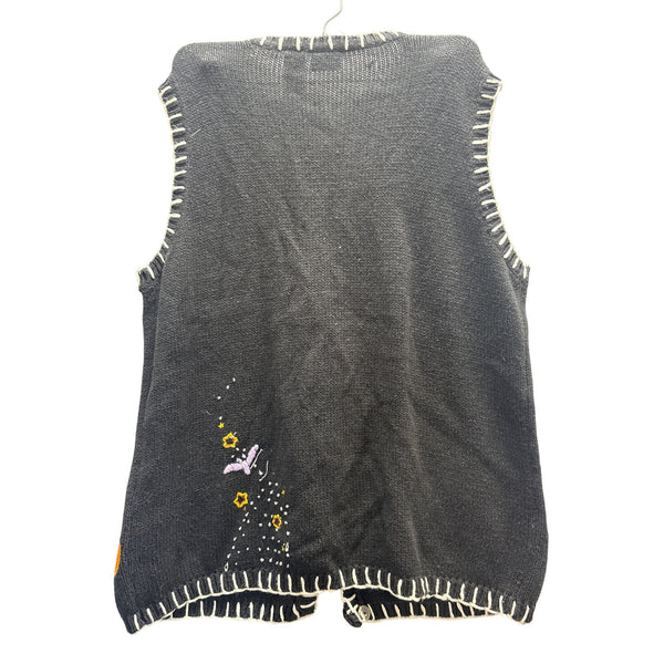 Holiday Editions Womens Black Cotton Ramie Halloween Vest Medium Pumpkin Bat