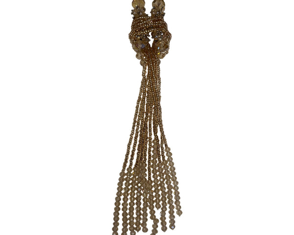 Gold Beaded Tassel Necklace With Crystal Accents Knot Detail Long Strand Jewelry