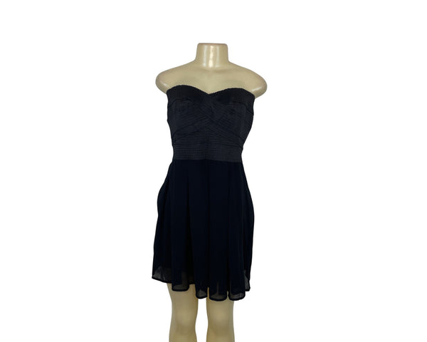 Jun & Ivy Black Strapless Mini Dress Textured Bodice Chiffon Skirt Back Zip Sz M
