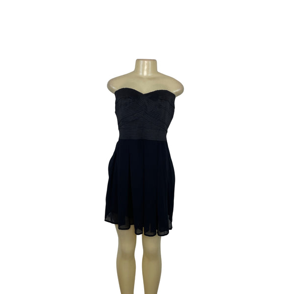 Jun & Ivy Black Strapless Mini Dress Textured Bodice Chiffon Skirt Back Zip Sz M
