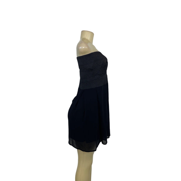 Jun & Ivy Black Strapless Mini Dress Textured Bodice Chiffon Skirt Back Zip Sz M