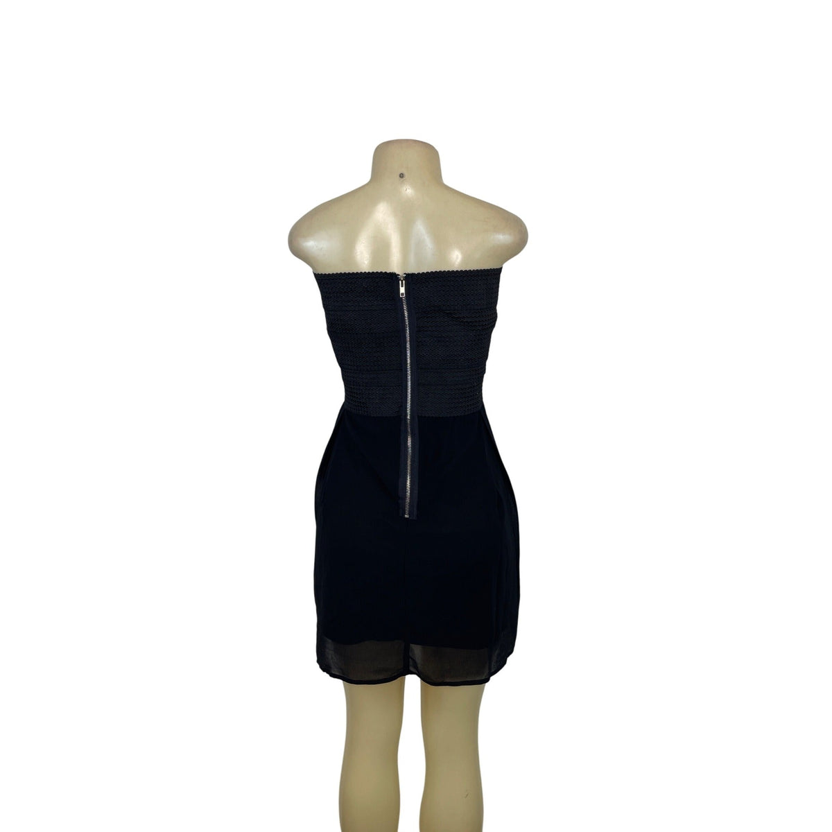 Jun & Ivy Black Strapless Mini Dress Textured Bodice Chiffon Skirt Back Zip Sz M