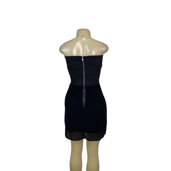 Jun & Ivy Black Strapless Mini Dress Textured Bodice Chiffon Skirt Back Zip Sz M