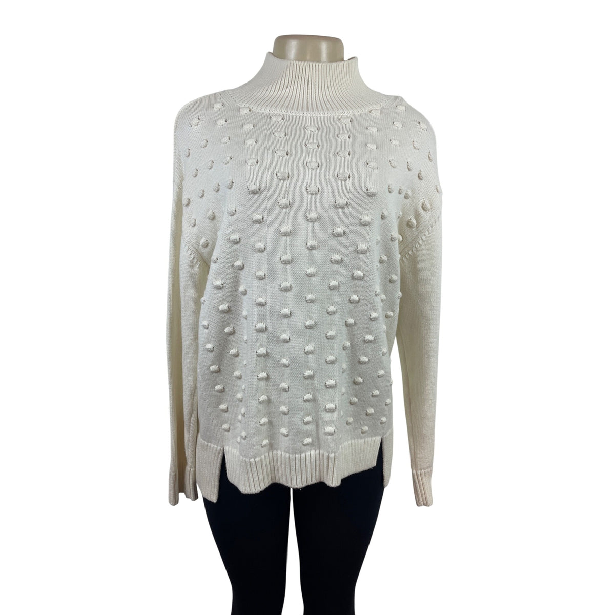 Talbots Women's Ivory Mock Neck Long Sleeve Textured Knit Sweater Size L