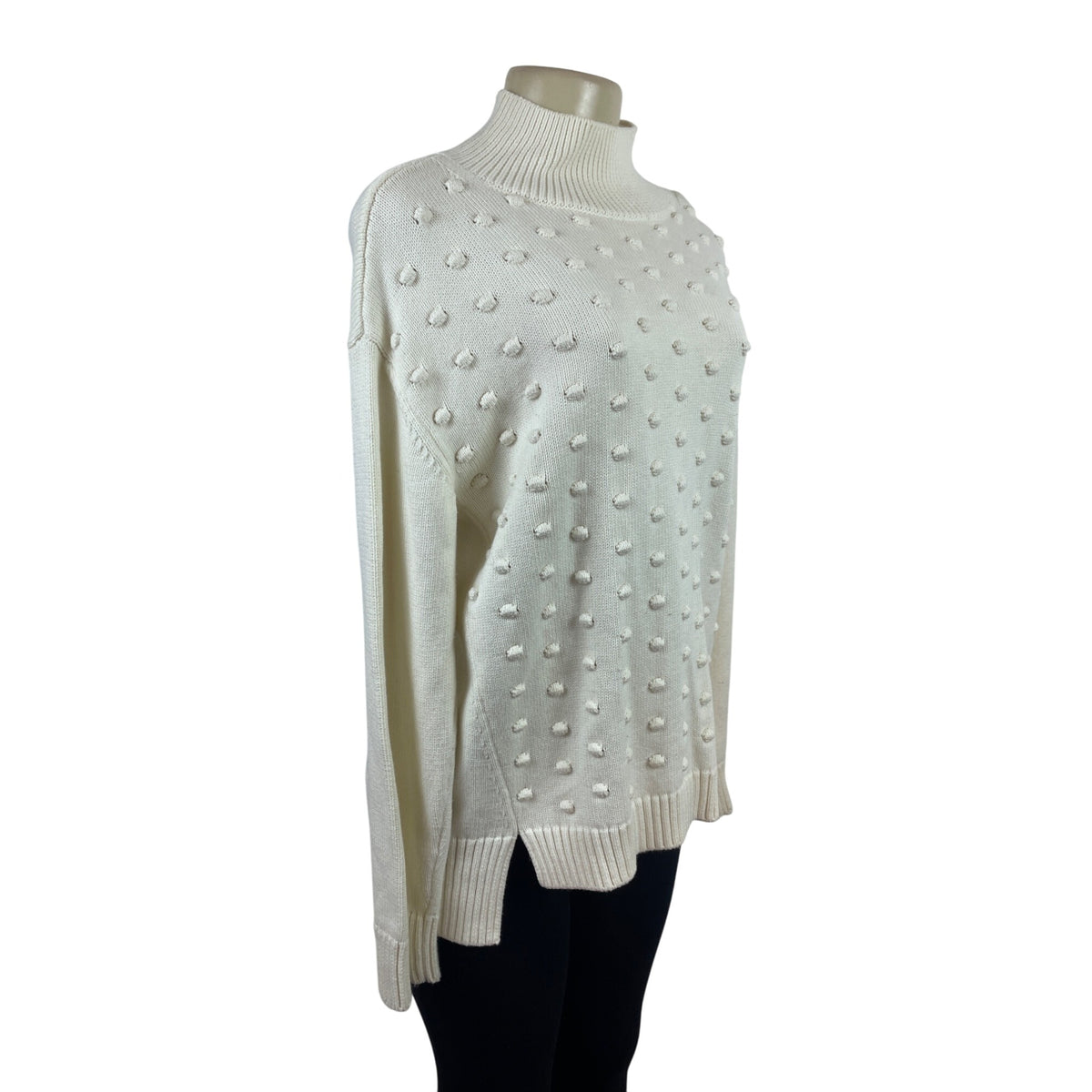 Talbots Women's Ivory Mock Neck Long Sleeve Textured Knit Sweater Size L