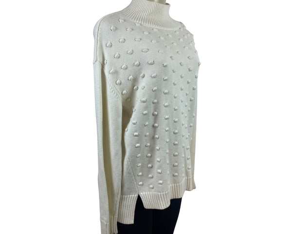 Talbots Womens Ivory Mock Neck Long Sleeve Textured Knit Sweater Size L