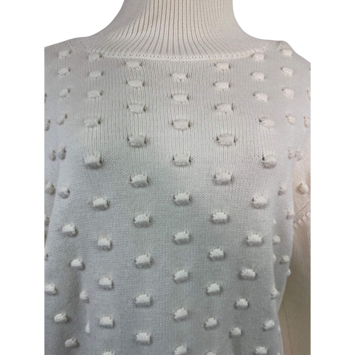 Talbots Women's Ivory Mock Neck Long Sleeve Textured Knit Sweater Size L