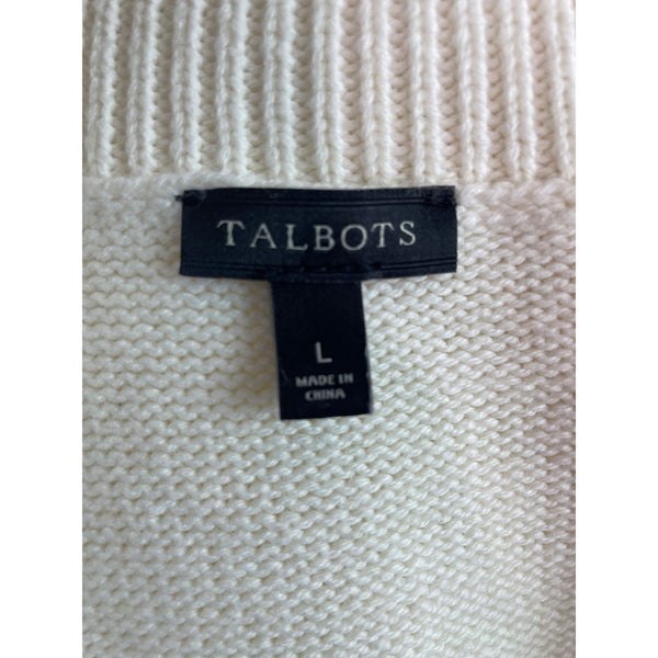 Talbots Women's Ivory Mock Neck Long Sleeve Textured Knit Sweater Size L