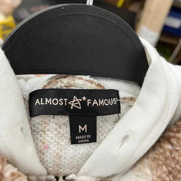 Almost Famous Womens Brown/White Plaid Sherpa Jacket Button Front Oversized M