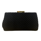 Vintage Black Pleated Clutch With Gold-Tone Clasp & Interior Pocket