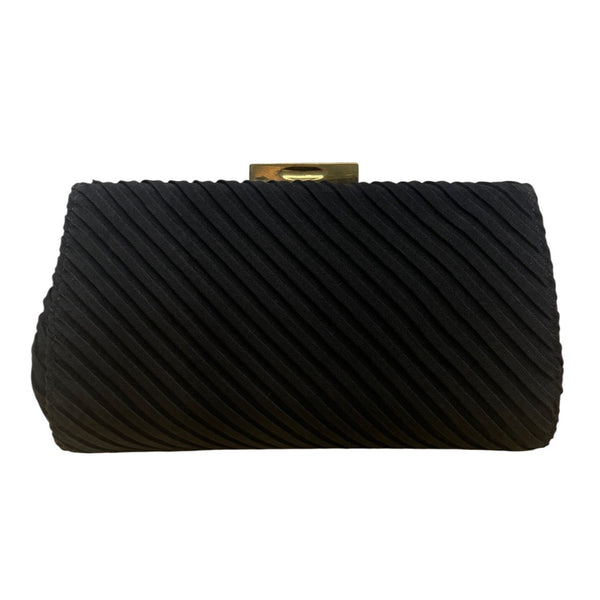 Vintage Black Pleated Clutch With Gold-Tone Clasp & Interior Pocket