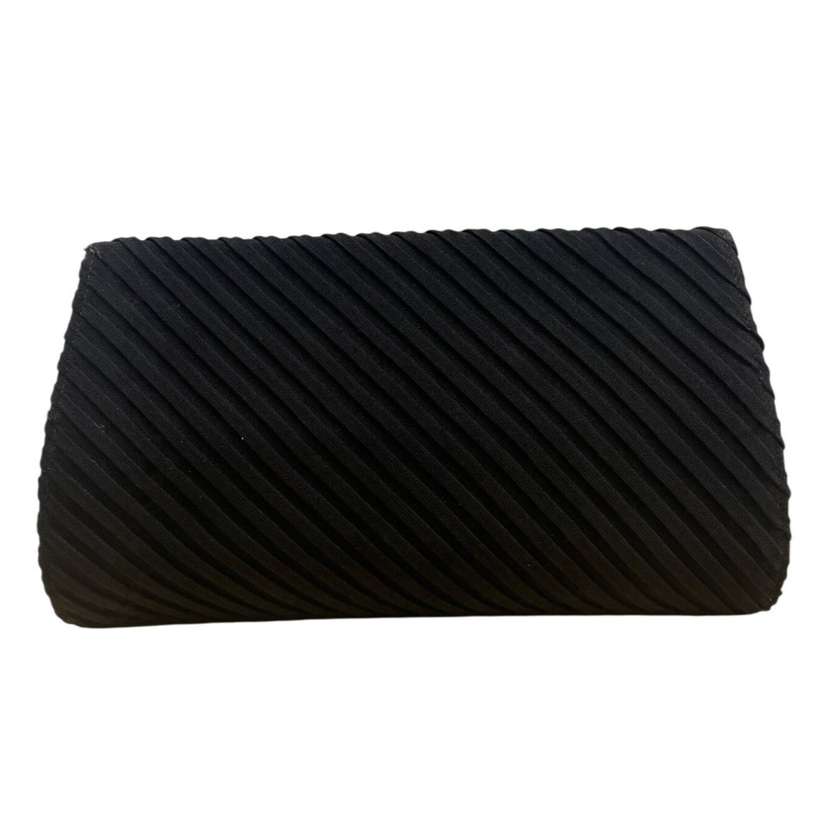 Vintage Black Pleated Clutch With Gold-Tone Clasp & Interior Pocket