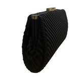Vintage Black Pleated Clutch With Gold-Tone Clasp & Interior Pocket