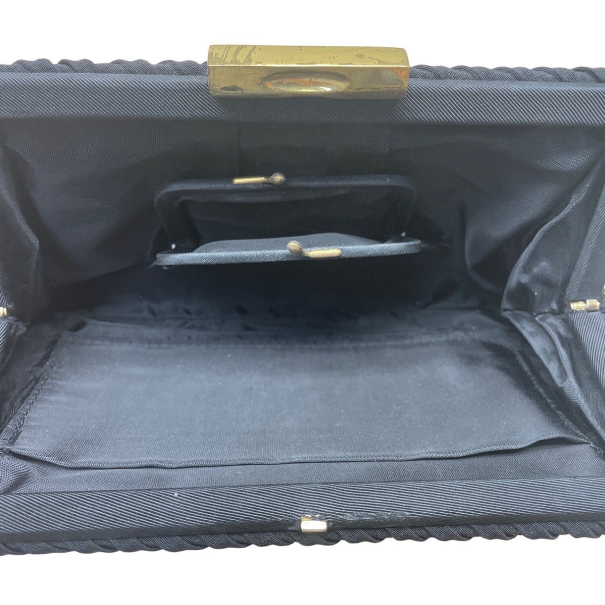 Vintage Black Pleated Clutch With Gold-Tone Clasp & Interior Pocket