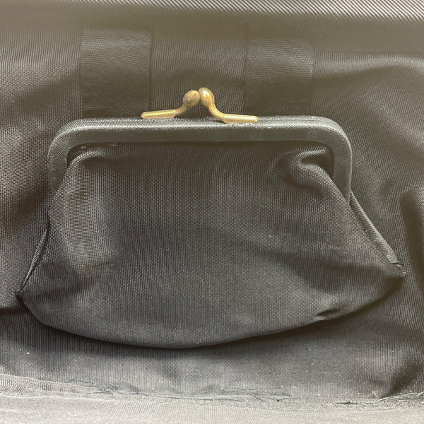 Vintage Black Pleated Clutch With Gold-Tone Clasp & Interior Pocket