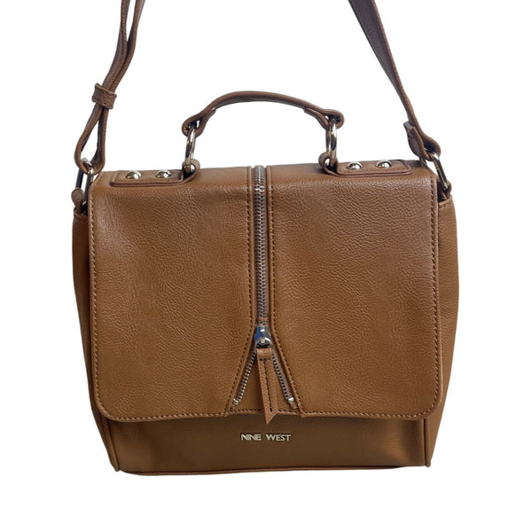 Nine West Women's Brown Leather Foldover Crossbody Purse Sz M