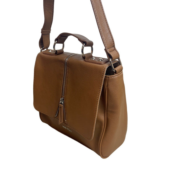 Nine West Women's Brown Leather Foldover Crossbody Purse Sz M